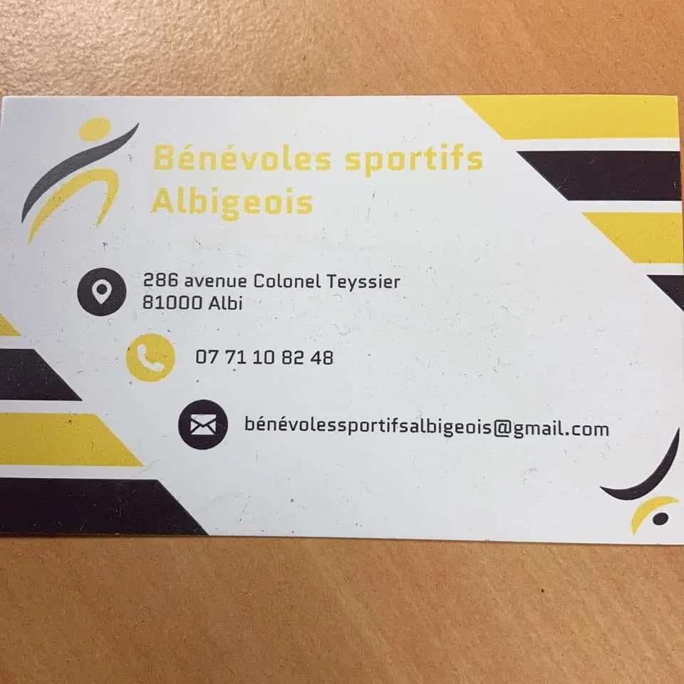 Carte de visite des Bénévoles Sportifs Albigeois avec adresse, téléphone et e-mail